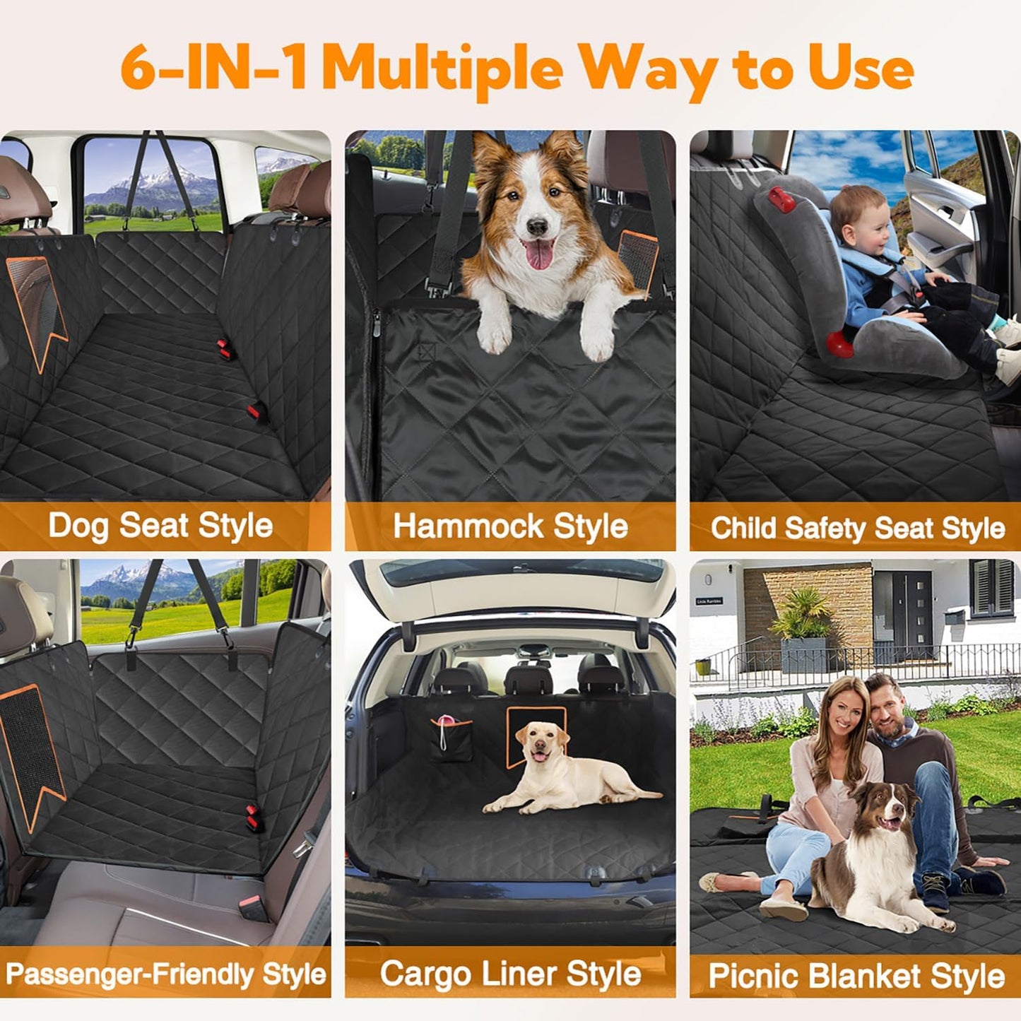 Anti-Scratch, Nonslip, Waterproof Car Seat Protector for Dogs 